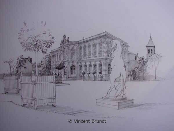 Vue du chateau d&rsquo;Asnieres avec son cheval